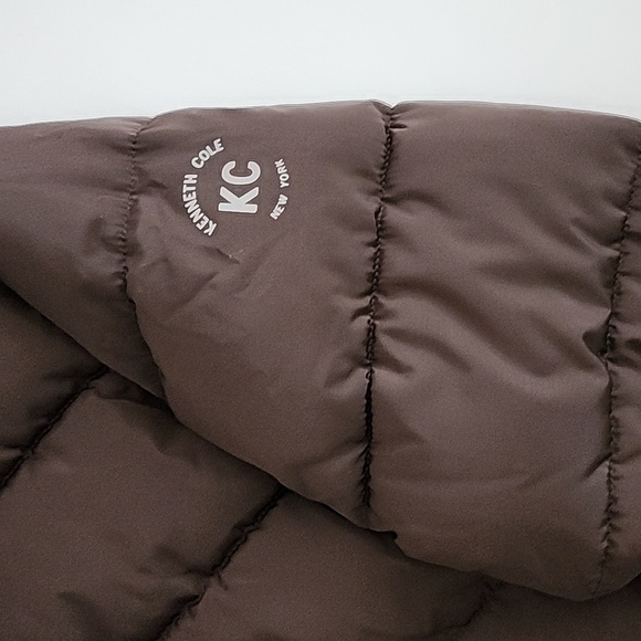 Kenneth Cole New York Men's Brown Puffer Winter Coat Grey Hood  Pockets Size Med - Picture 4 of 14